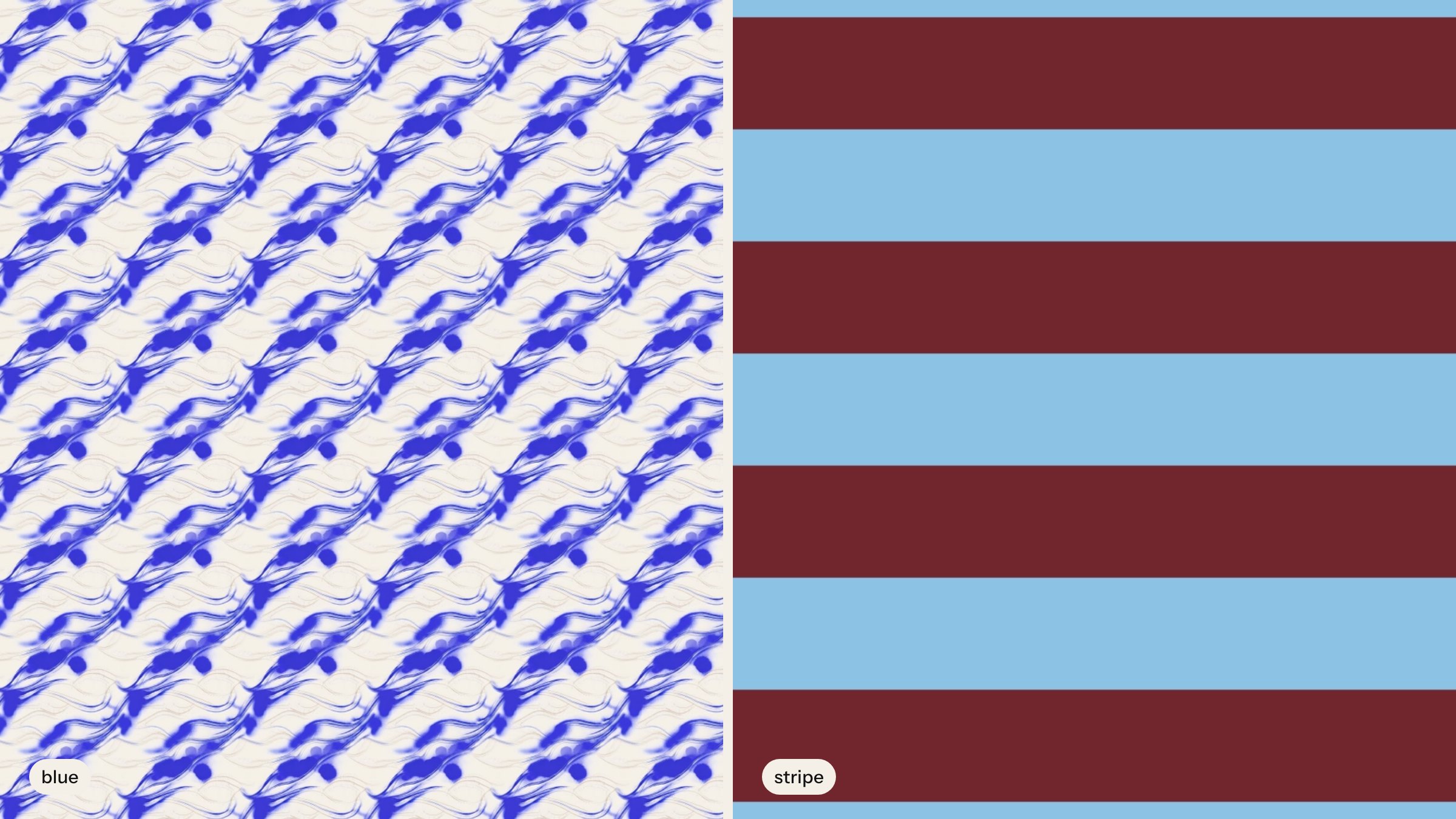 The blue ink print and the sky blue and burgundy stripe