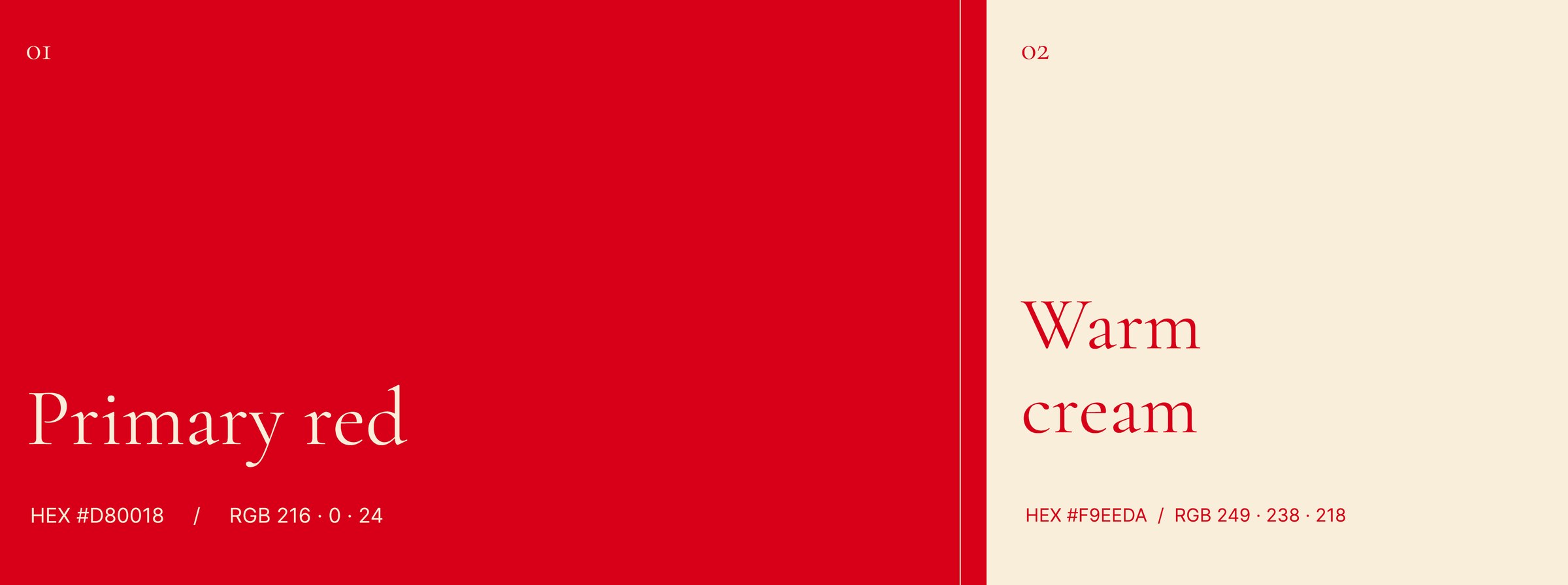 Primary red and warm cream colour swatches